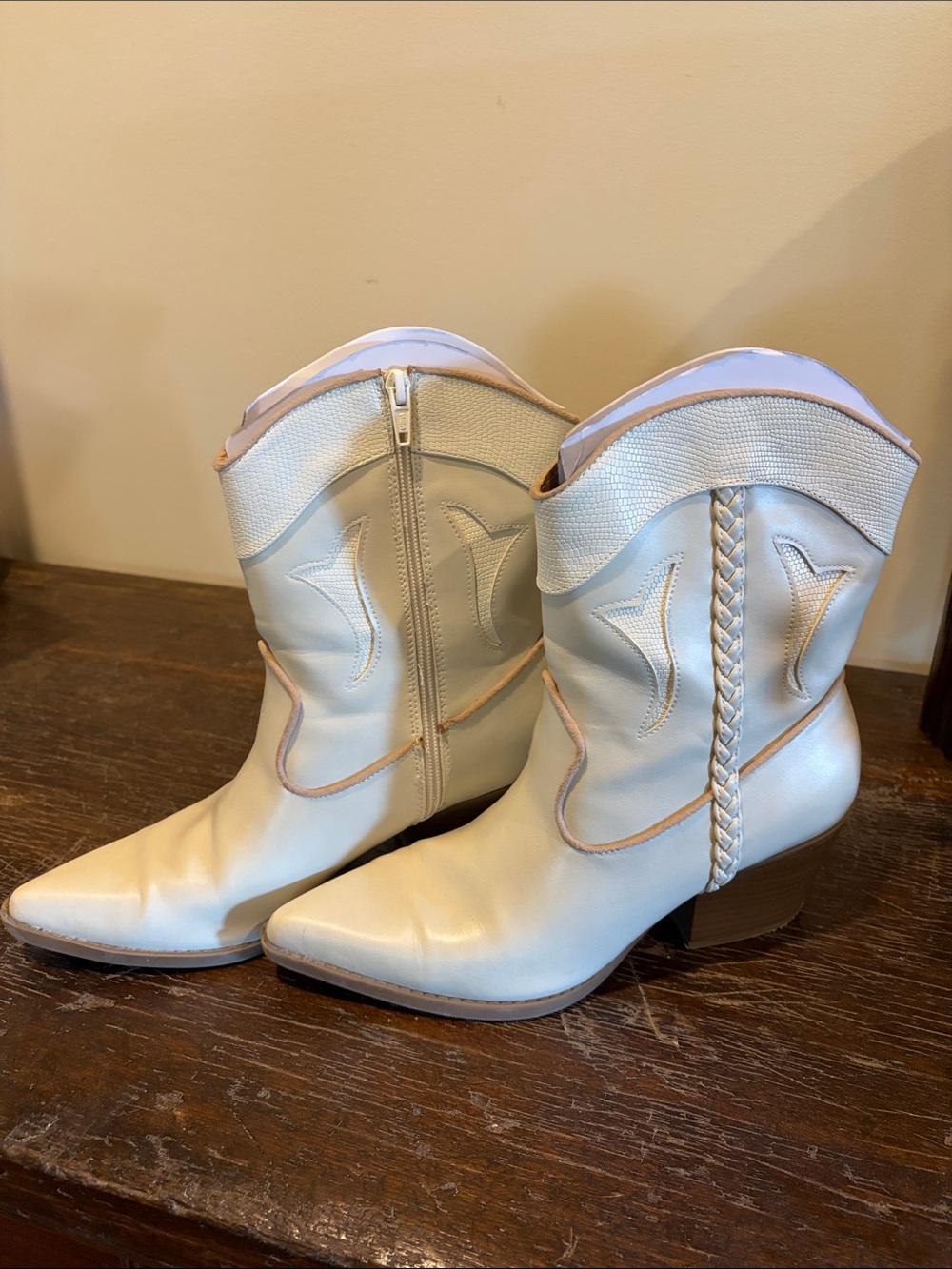Universal Thread Cream Western Ankle Boots with Braided Trim